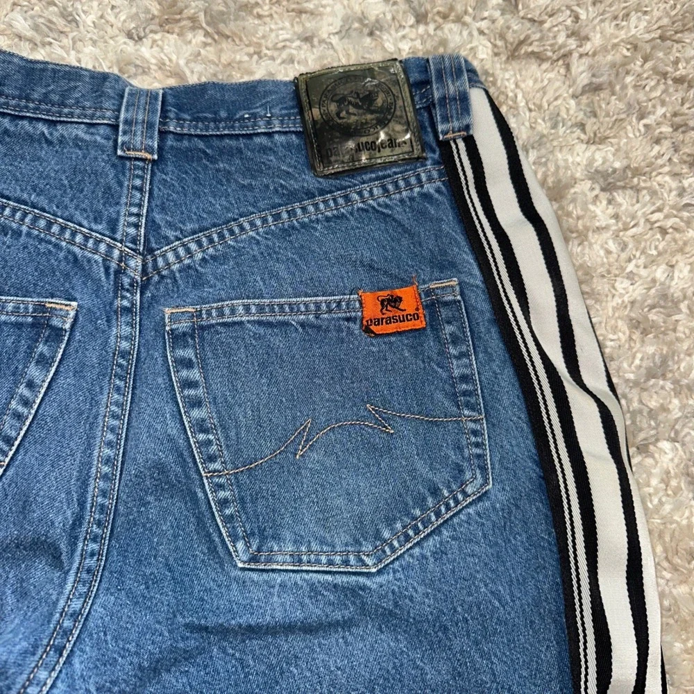 Parasuco Street Couture Mens 32 Blue Denim Shorts Striped Side Tape Y2K Vintage